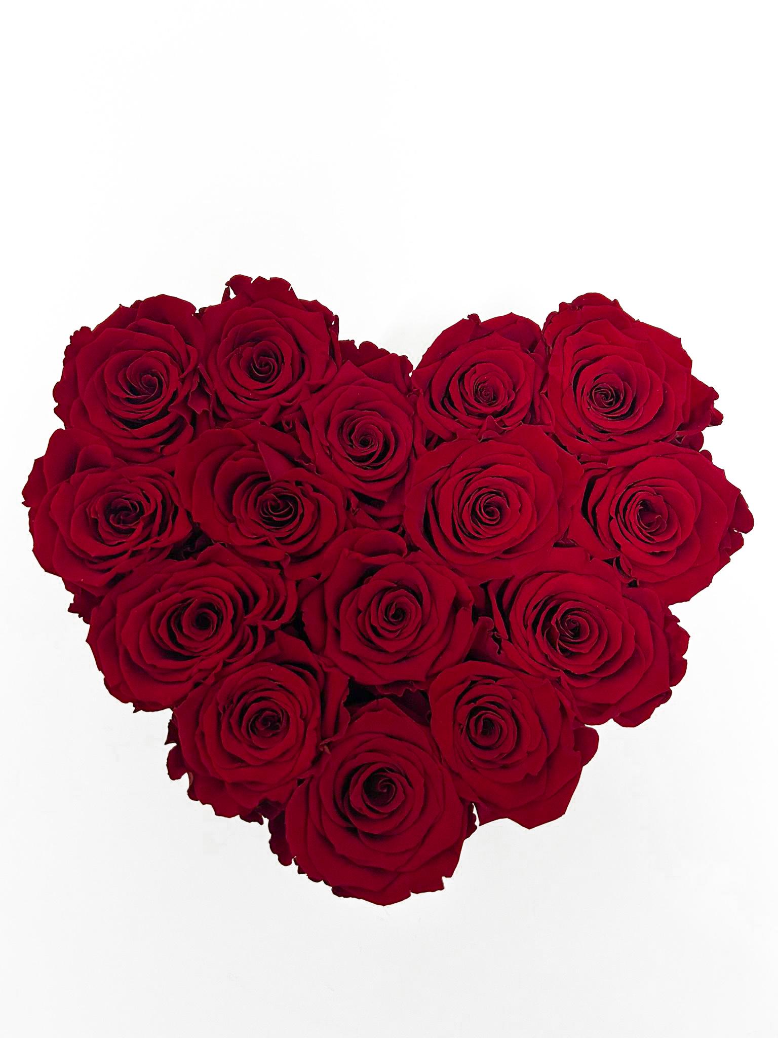 Inimă - trandafiri naturali roșii - cutie albă