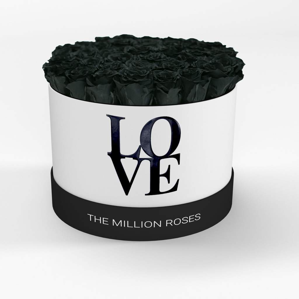 EDIȚIE LIMITATĂ LOVE  - TRANDAFIRI CRIOGENAȚI NEGRI ÎN CUTIE MEDIE