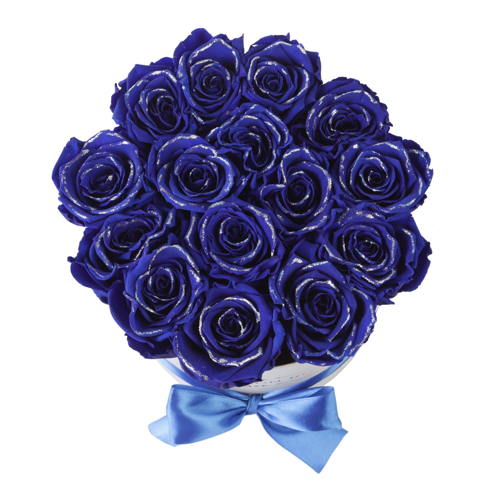 Trandafiri criogenati albastri in cutie mica argintie- The diamond collection - Craciun