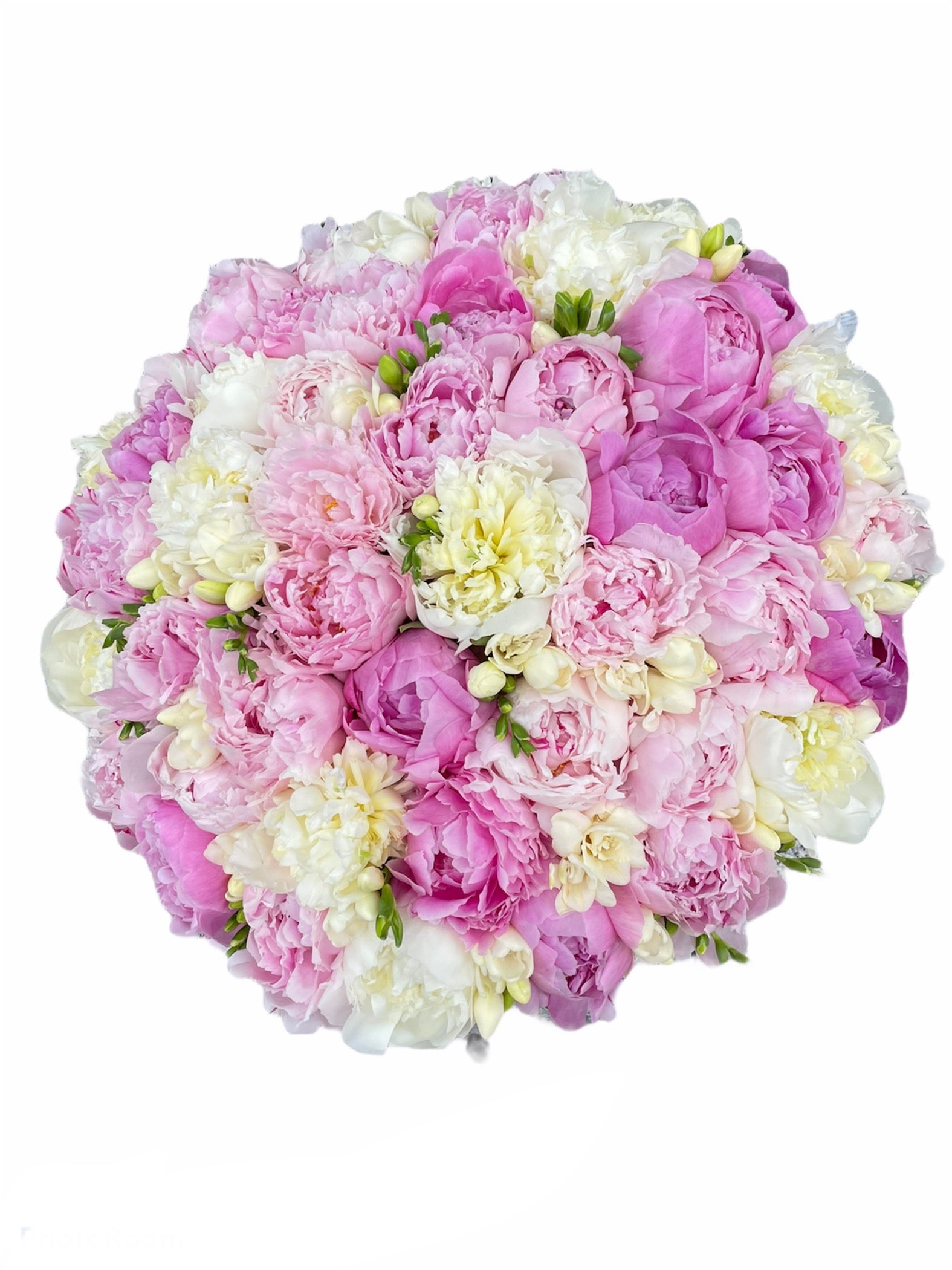 Aranjament din bujori si frezii in cutie mare-Luxury edition