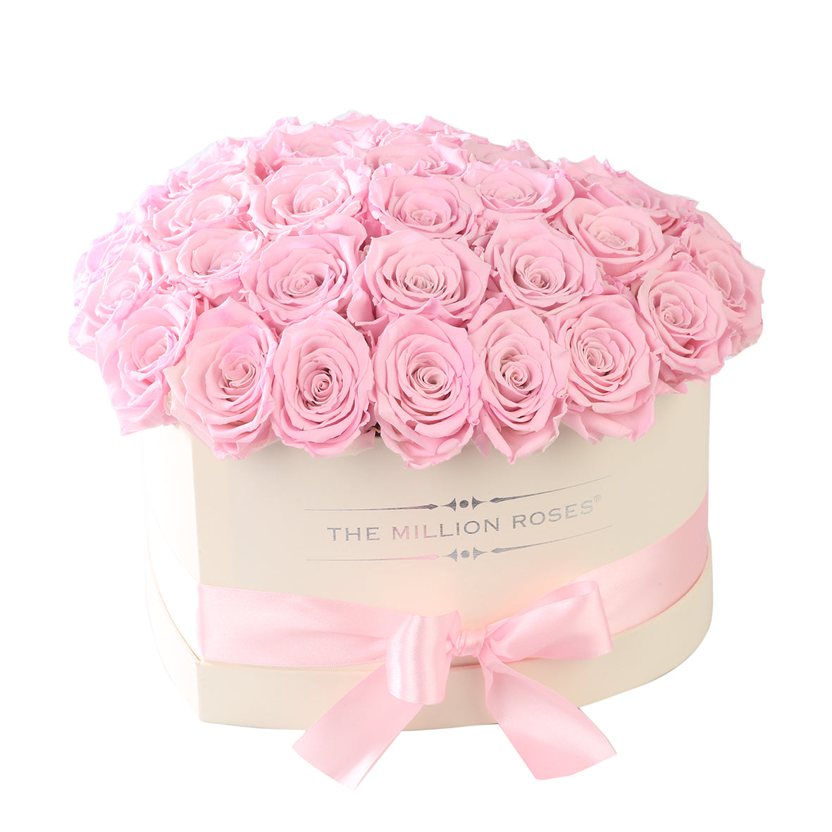 TRANDAFIRI CRIOGENAȚI ROZ ÎN CUTIE ‘THE MILLION HEART’ TIP INIMĂ CREM