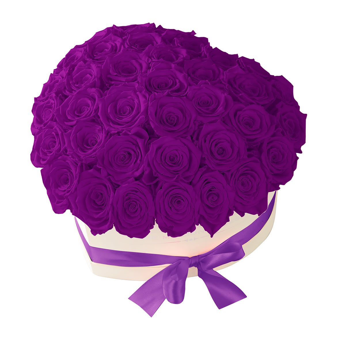 TRANDAFIRI CRIOGENAȚI MOV ÎN CUTIE ‘THE MILLION HEART’ TIP INIMĂ CREM