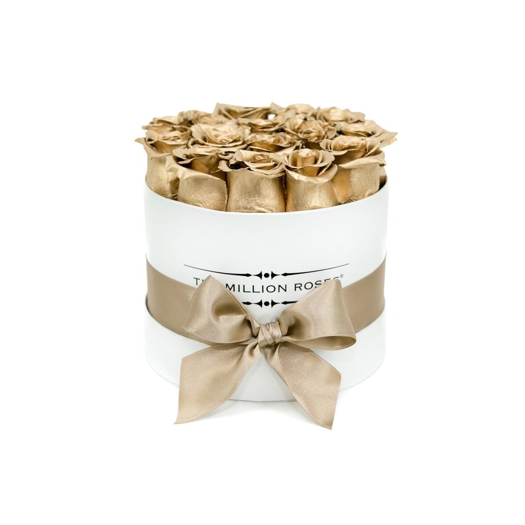 Trandafiri criogenați in cutie mică - Gold edition