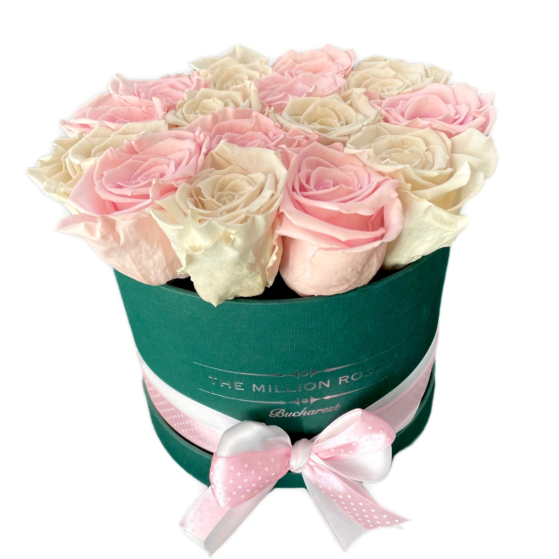 Summer time- Trandafiri criogenati albi&roz in cutie mică