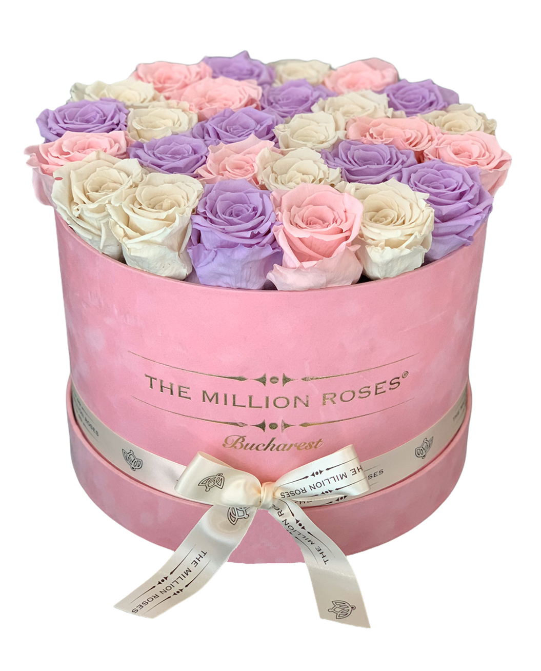 Trandafiri criogenați in cutie medie de catifea The Princess collection